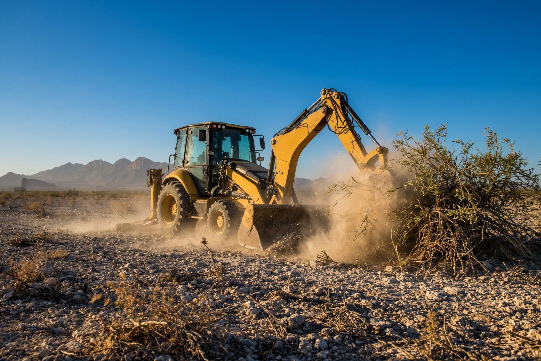 Land clearing service El Paso TX - backhoe clearing mesquite brush