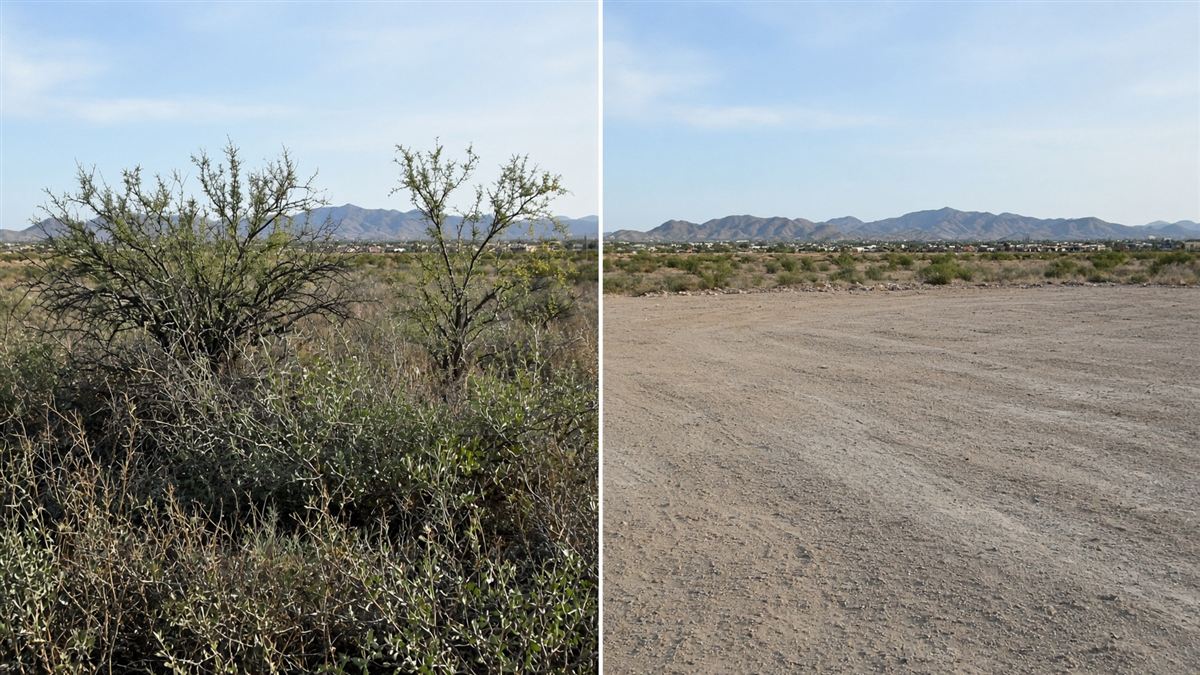 Before and after land clearing El Paso TX - lot transformation